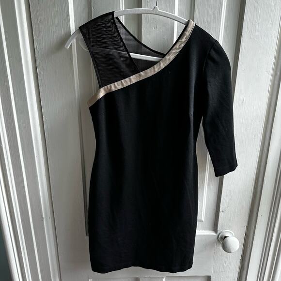 Jay Godfrey One Shoulder Sheath Dress Fishnet Strap Black - Picture 2 of 8